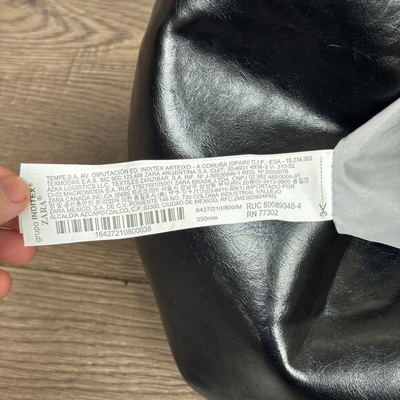 ZARA Shoulder Bag Hobo Black Faux Leather Slouchy Large Tote Purse Zip Closure - Picture 11 of 16